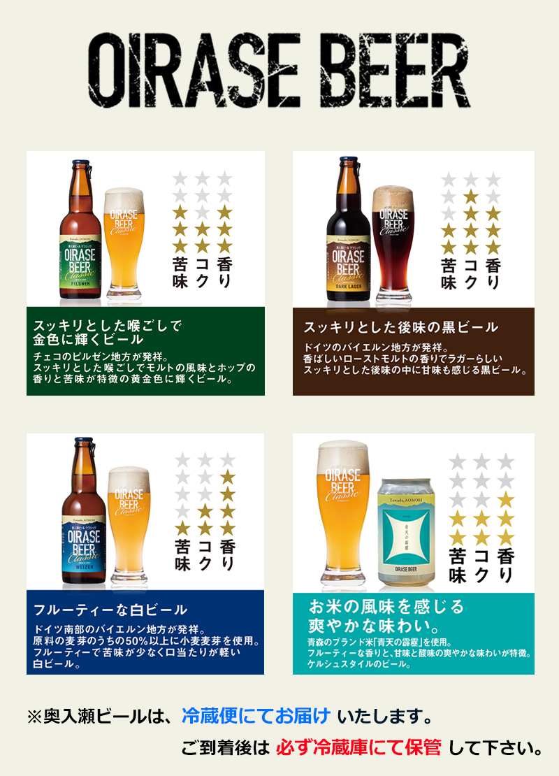 奥入瀬ビール　クラシック飲み比べ8本セット（４種×各２本）